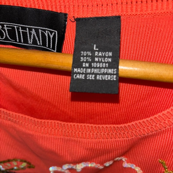 BETHANY Embroidered Palm Trees Sleeveless Top - Size Large - Color Orange - Picture 5 of 8